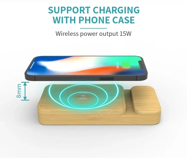 4000mAh Bamboo Wood Design Wireless Charger Treasure Mobile Power Bank with Bracket Can Be Printed Logo