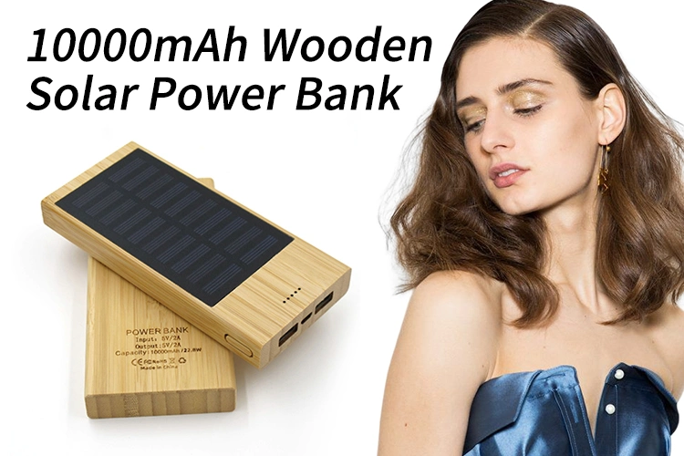 10000mAh Outdoor Bamboo Wood Solar Battery Mobile Power Bank