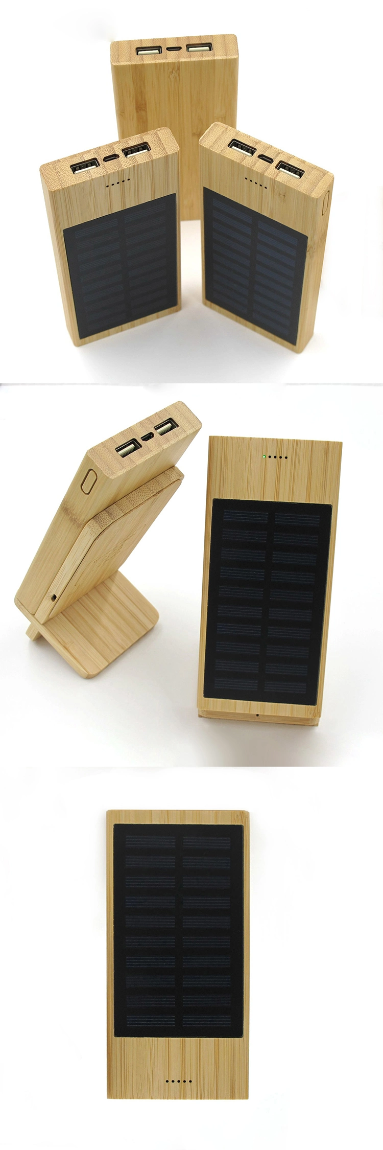 10000mAh Outdoor Bamboo Wood Solar Battery Mobile Power Bank