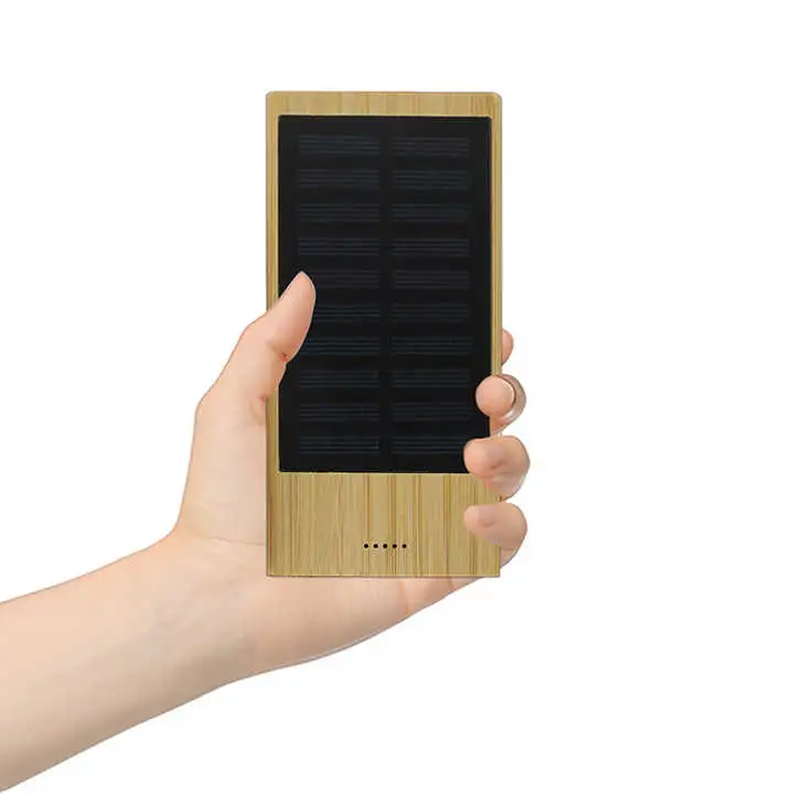 10000mAh Outdoor Bamboo Wood Solar Battery Mobile Power Bank