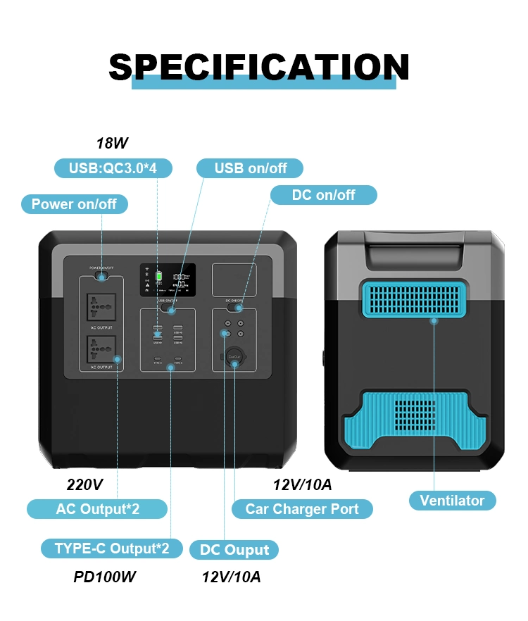 2400W Powerstation LiFePO4 Solar Generator 230V EU Plug Portable Power Station for Emergency